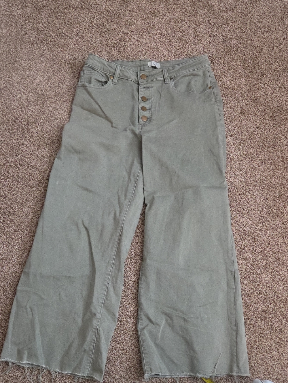 Easel Olive Green High-Rise Wide Leg Button-Front Jeans
